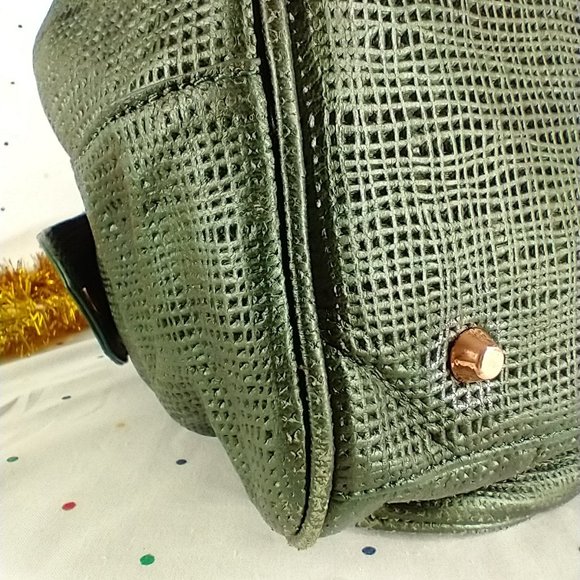 La Gioe Di Toscana By Sharon Gioe Green Leather Satchel Travel Bag - Picture 7 of 16